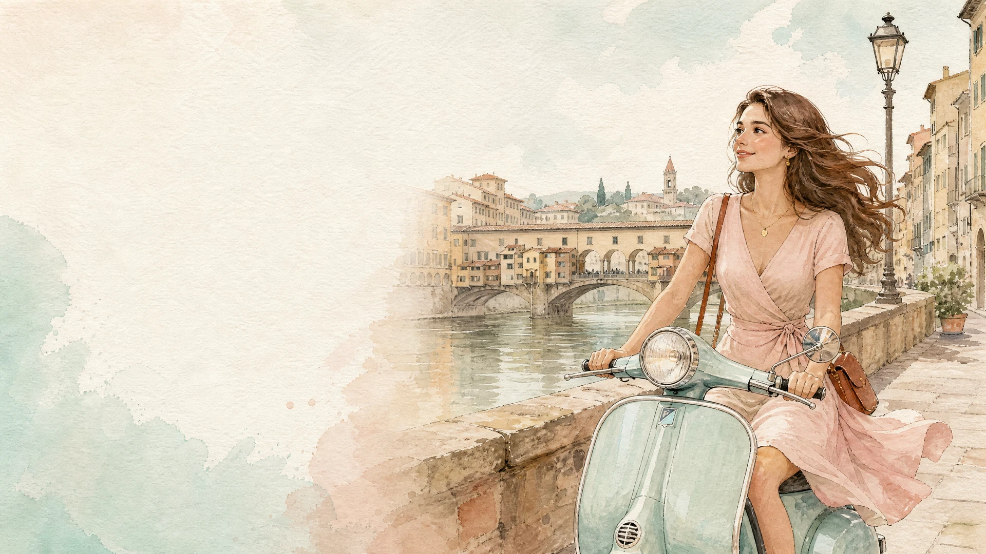 ITA con Zita — Firenze és Vespa akvarell Akvarelles jelenet egy Vespával Firenzében